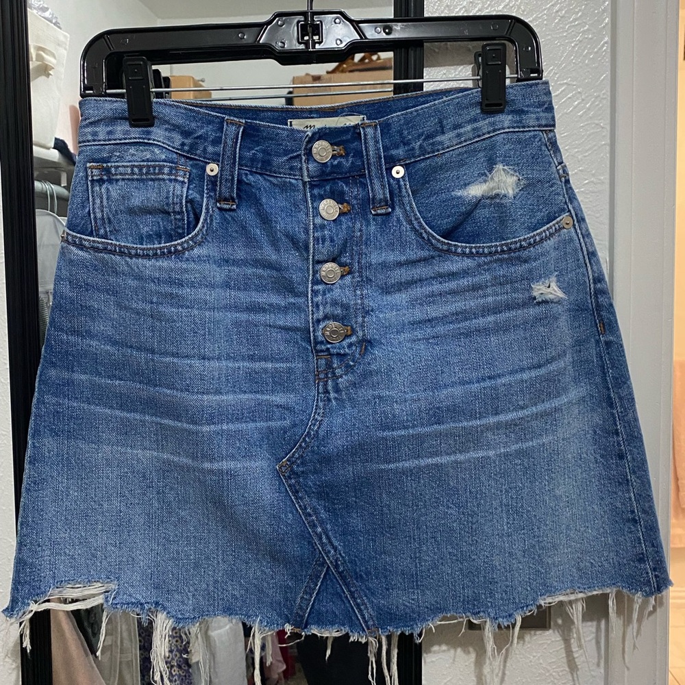 EUC Madewell Button-Front Edition:Rigid Denim A-Line Miniskirt Size 27